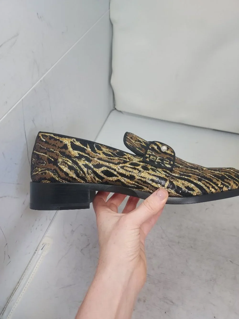 Christian Louboutin Chambelimoc Black Gold Night Men Strass Ocelot Loafer